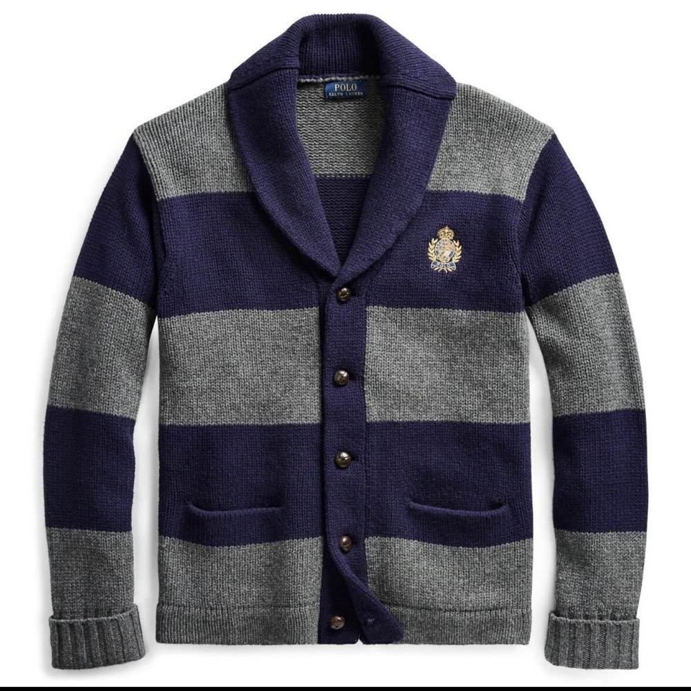 Polo Ralph Lauren Striped Men’s Cardigan 100% Cotton Rugby Academia Large